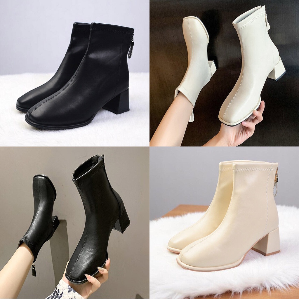 รองเท้าบู๊ทเด็กโต -ผู้ใหญ่ ซิปหลัง หนังนิ่มคุณภาพดีมาก ใส่สบาย เดินคล่อง แฟชั่นเกาหลี ส้นสูงน่ารัก แมทช์ง่าย
