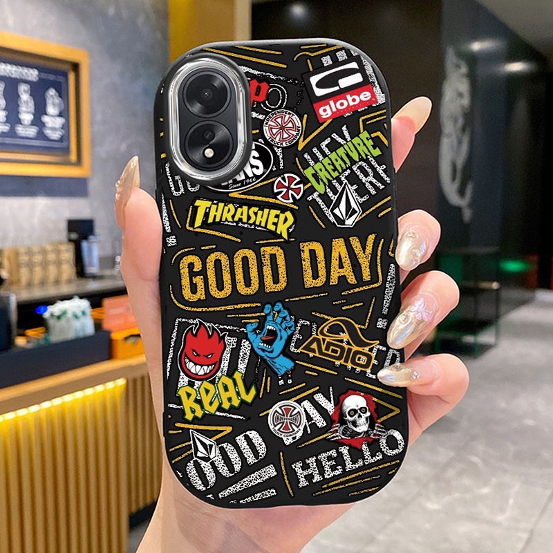 เคสสำหรับ OPPO A18 A38 เคสโทรศัพท์สเก็ตบอร์ดเพชรกันกระแทก