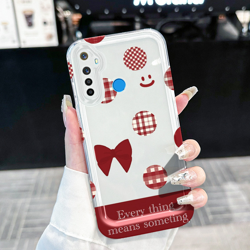 เคสสำหรับ Realme 5 5i 5s 6i C3 C3i C2 C2s OPPO A1K เคสโทรศัพท์โบว์สีแดงลายสก๊อตฝาครอบป้องกันซิลิโคนโ