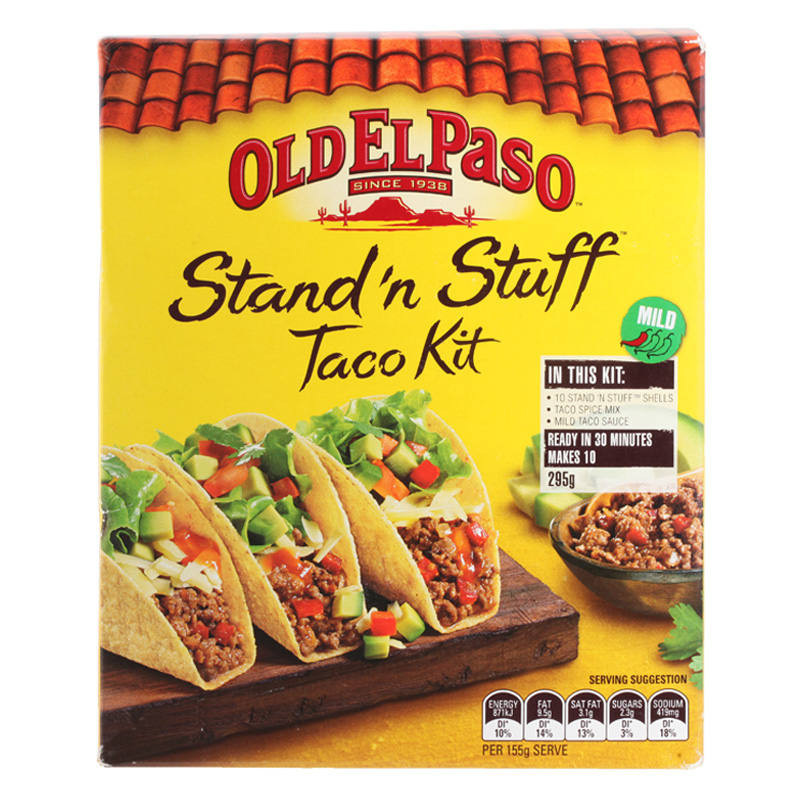 🐣 โอลด์เอลพาโซแผ่นแป้งข้าวโพดอบกรอบพร้อมซอสทาโก้และเครื่องปรุงรส 300กรัม 🌷 Old El Paso Stand Stuff K