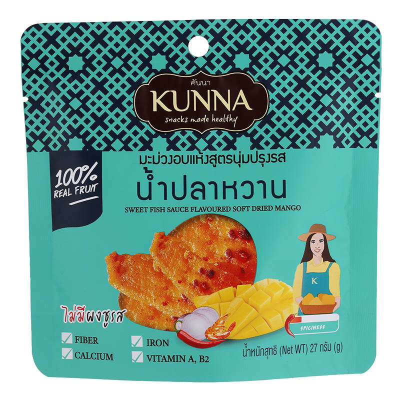 🍉 คันนามะม่วงอบแห้งสูตรนุ่มปรุงรสน้ำปลาหวาน 27กรัม 🍍 Kunna Soft Dried Mango Sweet Fish Sauce Flavour
