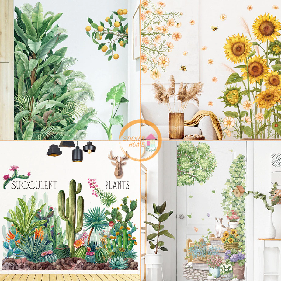 Sticker Home สติ๊กเกอร์ติดผนัง ส่งจากไทย ดอกไม้ ต้นไม้ วอลเปเปอร์ แต่งบ้าน wallpaper diy สติกเกอร์