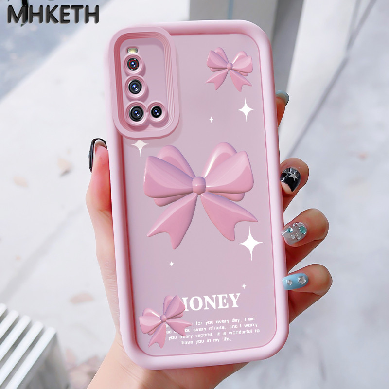 MHKEID เคสสำหรับ VIVO V19 เคสป้องกันโทรศัพท์ตกลายโบว์สีชมพู