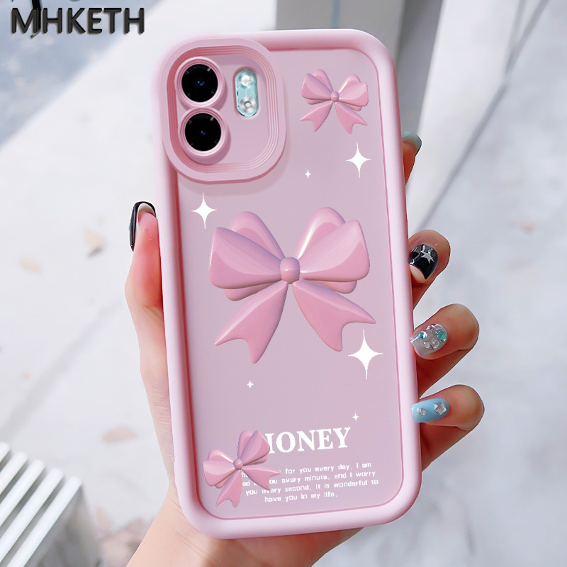 MHKEID เคสสำหรับ Infinix Smart 9 Smart 9 HD Hot 50i เคสป้องกันโทรศัพท์ตกลายโบว์สีชมพู