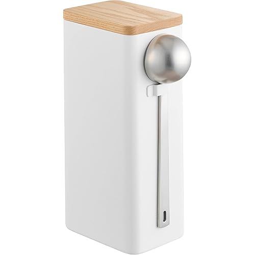 Yamazaki Coffee Bean Storage Case with Spoon White W12.7 x D7.1 H21cm including stainless steel towe