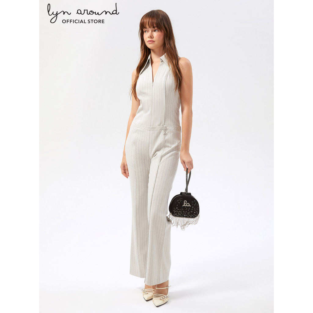 Lyn around - จัมพ์สูทลายทางแต่งซิปด้านหน้า คอลเลกชัน Working on Board (A26CGWA061)