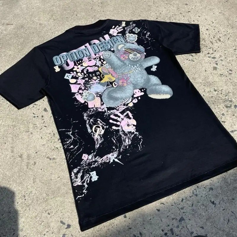 เสื้อยืด Oversize สไตล์สตรีท ลายหมี OPTION DESIGN เสื้อยืดผู้ชาย เสื้อยืดผู้หญิง ผ้าคอตตอน 100% สกรีนเรียบเนียน ใส่สบาย