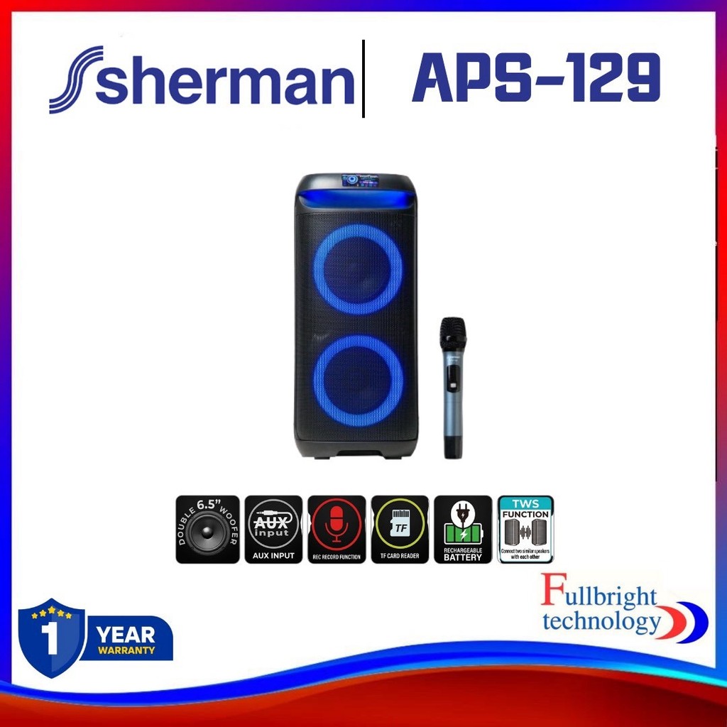 Sherman APS-129 Speaker Black ลำโพง พร้อมไมโครโฟน รับประกัน 1 ปี