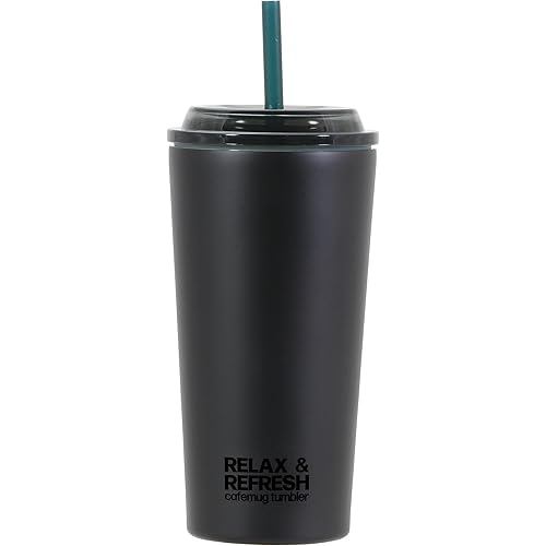 Tumbler Mug Bottle Cup 500ml LL Size with Straw Vacuum Insulated Cool Drip Coffee Wide Mouth Black A
