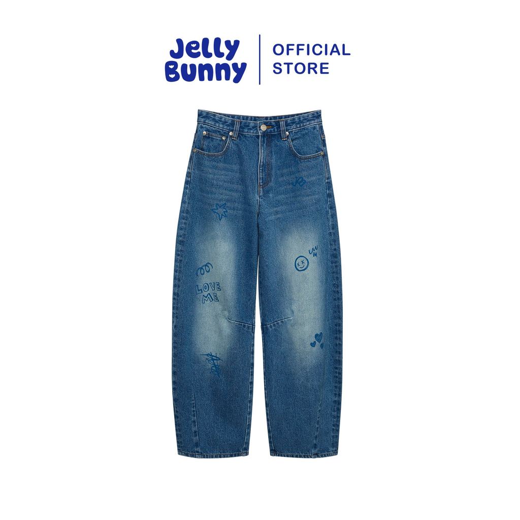 JELLY BUNNY กางเกงยีนส์ทรง BARREL ลายกราฟิก JEREMY รุ่น B26WGWC004 BLUE
