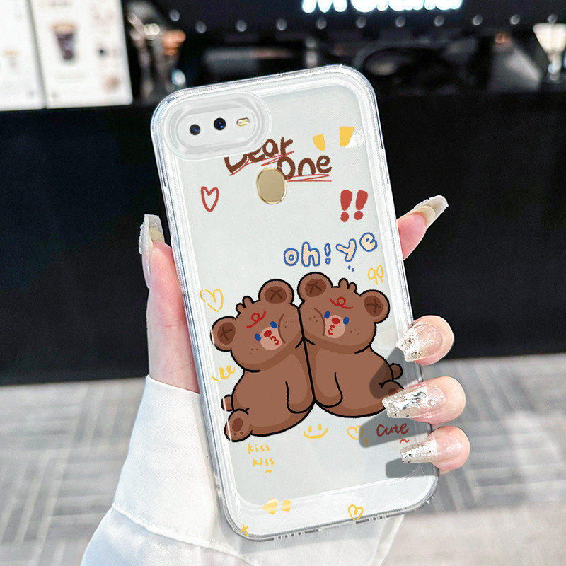 เคสสำหรับ OPPO A7 A5s A12 A12s A11K A5 A3s A12E Realme C1 เคสโทรศัพท์หมีฝาครอบป้องกันซิลิโคนโปร่งใส