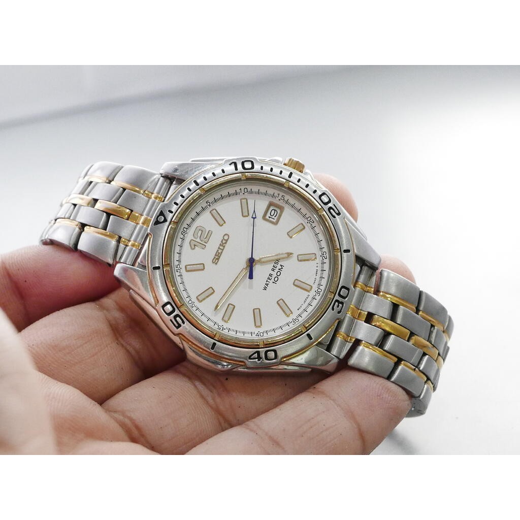 นาฬิกา Vintage มือสองญี่ปุ่น Seiko Driver 7N42 6B40 หน้าปัดสีขาว ผู้ชาย Quartz ทรงกลม 42mm