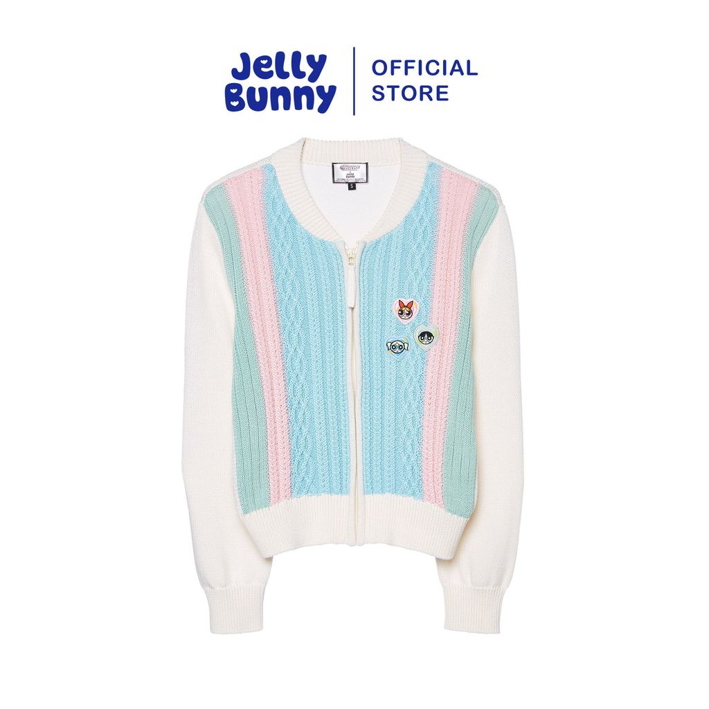 JELLY BUNNY เสื้อคาร์ดิแกนเคเบิลนิตแต่งซิปปักลาย POWERPUFF GIRL รุ่น B26SGWB002