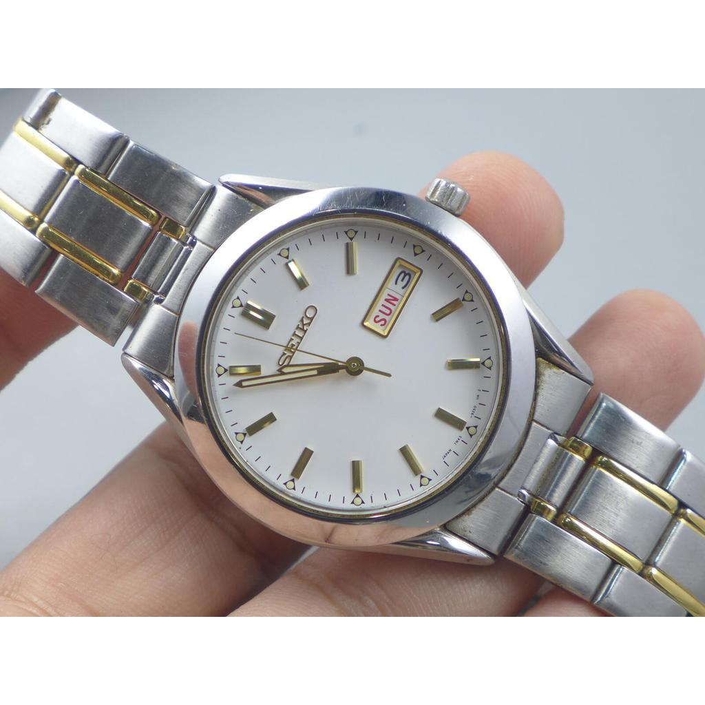 นาฬิกา Vintage มือสองญี่ปุ่น  Seiko 7N43 9080 หน้าปัดสีขาว ผู้ชาย ควอตซ์   ทรงกลม 40mm
