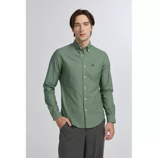CC DOUBLE O SIGNATURE LONG SLEEVE OXFORD SHIRT ผู้ชาย เสื้อเชิ้ตแขนยาวผ้าอ็อกซ์ฟอร์ดปักนก รุ่น O26WGMA031 (AW26 #P3)
