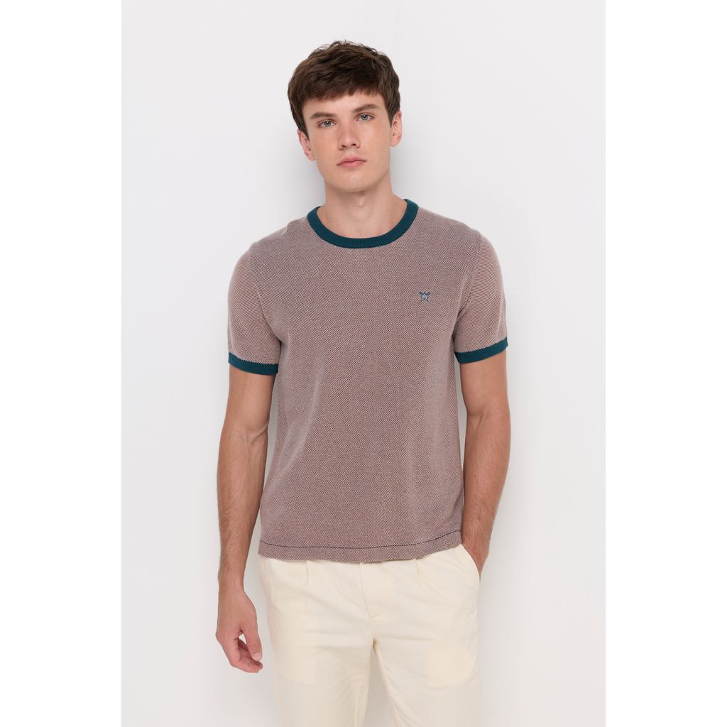 ROYAL IVY REGATTA - Contrast Trim Textured Knit T-Shirt Brown เสื้อยืด (R26WGMA060) — صورة 3