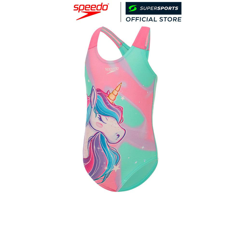 SPEEDO Boom Logo Placement Flyback ชุดว่ายน้ำเด็กผู้หญิง ชุดว่ายน้ำสำหรับเด็ก