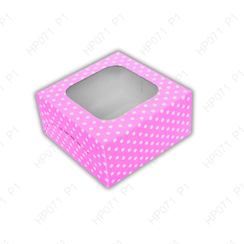 กล่องแฮนเมดเค้ก0.5ปอนด์"สีชมพูจุดเจาะหน้าข้างสูง"6 x 6 x 3 นิ้ว (1แพ็คย่อย X10กล่อง)|HP071_S_P1