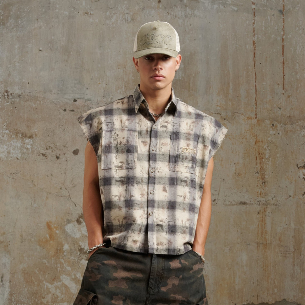 FNOS - Bat Cut Caro Shirt - ใส่สบาย เสื้อ - ใส่ได้ทุกวัน - ผู้ชาย