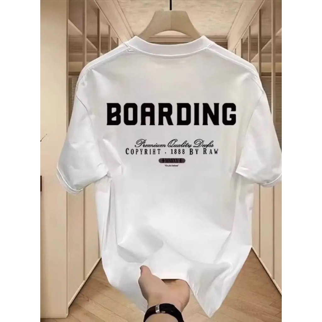 ส่งจากไทย เสื้อยืดคอกลมชาย ทรงหลวม ลายตัวอักษรขาวดำมินิมอล แฟชั่นสตรีท S-3XL