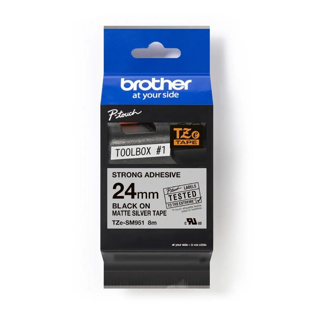 เทปพิมพ์ฉลาก Brother TZe-SM951 Strong Adhesive Label Tape 18 mm Black on Matte Silver (ดำบนเงินด้าน)