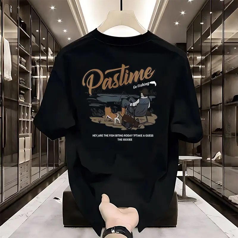 🚚ส่งจากไทย เสื้อยืดคอกลมชาย ทรงหลวม ลายตัวอักษรขาวดำมินิมอล แฟชั่นสตรีท S-3XL