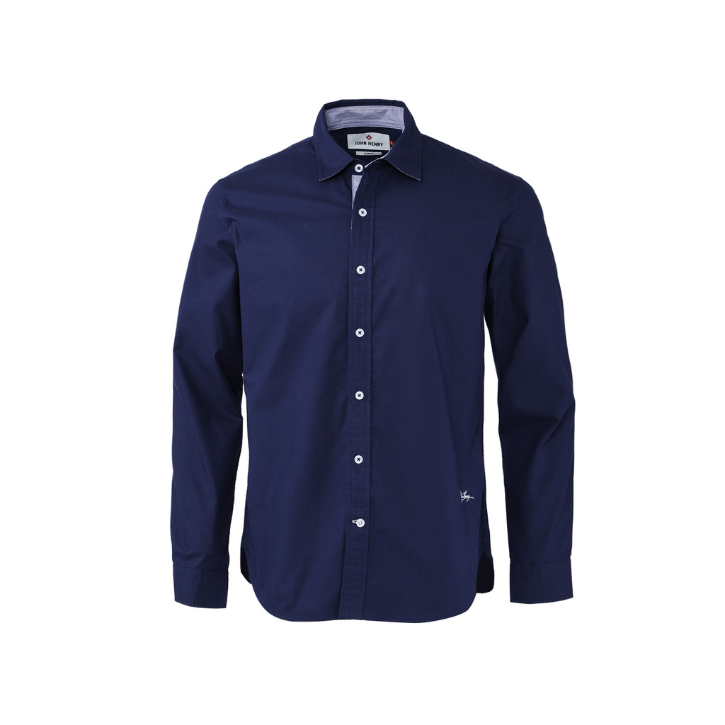 John Henry เสื้อเชิ้ตผู้ชายแขนยาว ทรงเข้ารูป รุ่น JH F426MSHLM05 - สีกรมท่า