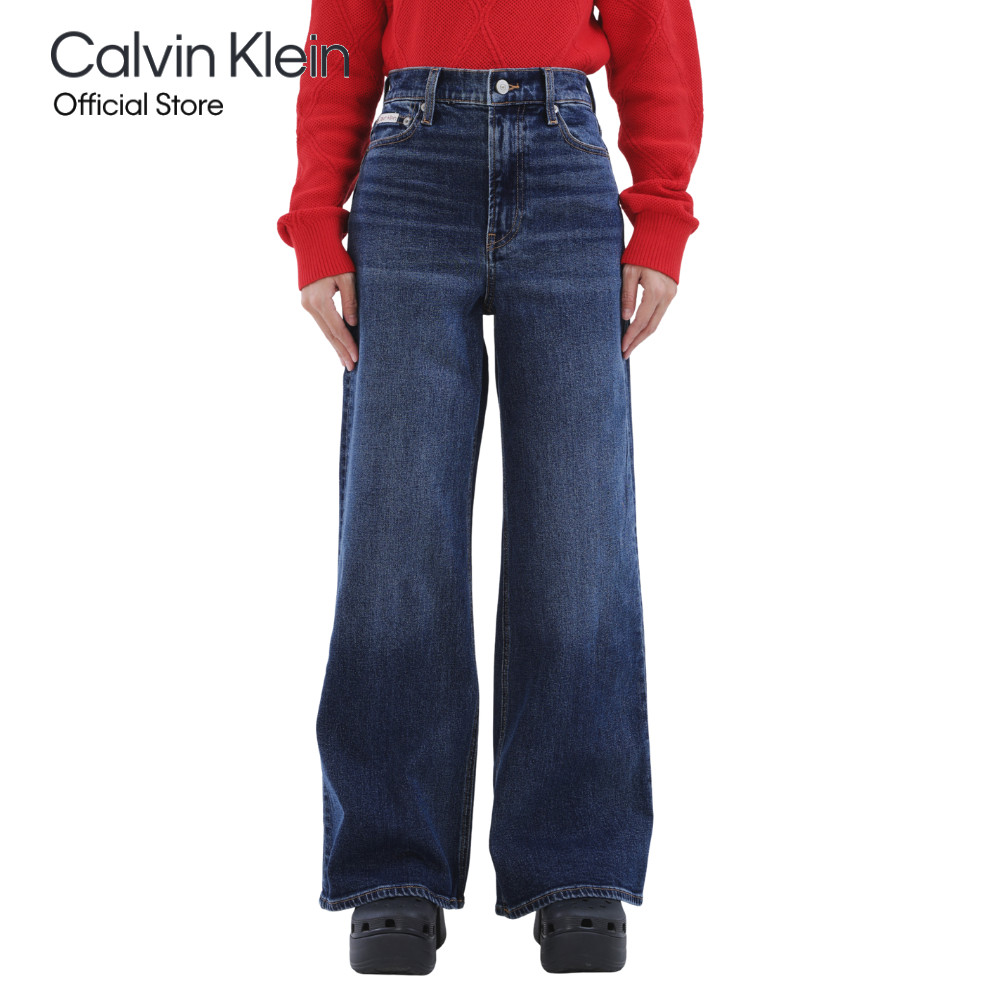 CALVIN KLEIN กางเกงยีนส์ขายาวผู้หญิง Dark Wash Ultra High Rise Wide Leg Jeans รุ่น 47H968G N0R-สีกรม