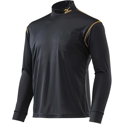 Mizuno High Neck Long Sleeve Shirt Navi Dry Work Unisex f2ja0183 99 Black Gold L