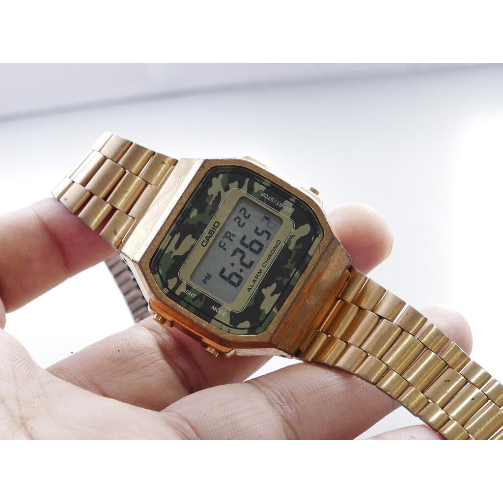 นาฬิกา Vintage มือสองญี่ปุ่น Casio 3298 A168WE LCD DIGITAL ผู้ชาย Quartz Army Style 37mm