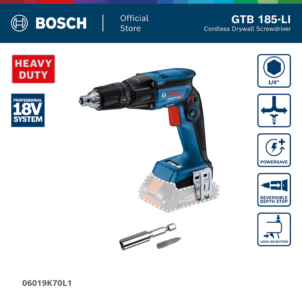 Bosch ไขควงยิปซั่มไร้สาย 18V GTB 185-LI (Solo) มอเตอร์ Brushless - ตัวเปล่า (รหัส 06019K70L0)