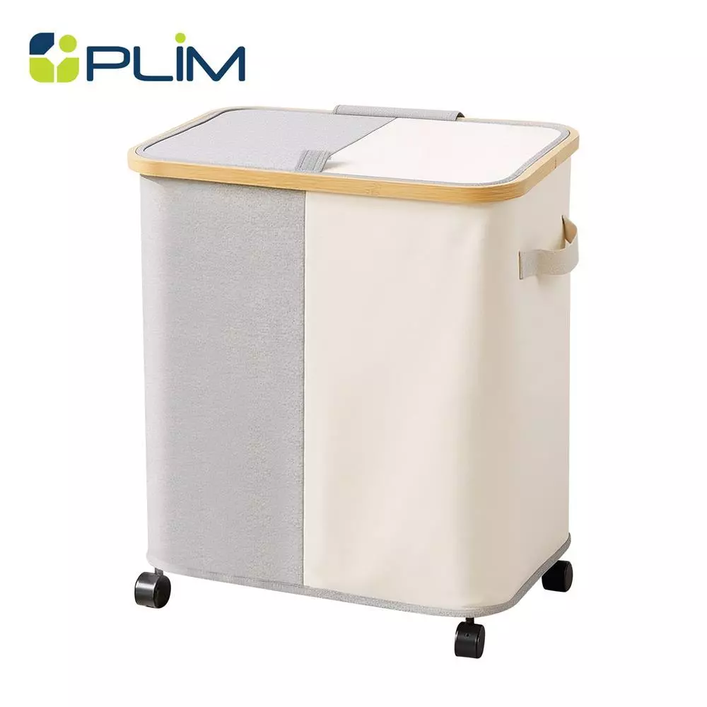 PLIM ถังผ้าเหลี่ยมสูงมีล้อ 2 ช่อง LAUNDRA สีขาว/เทา จัดส่งโดย HomePro