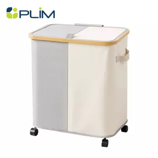 PLIM ถังผ้าเหลี่ยมสูงมีล้อ 2 ช่อง LAUNDRA สีขาว/เทา จัดส่งโดย HomePro