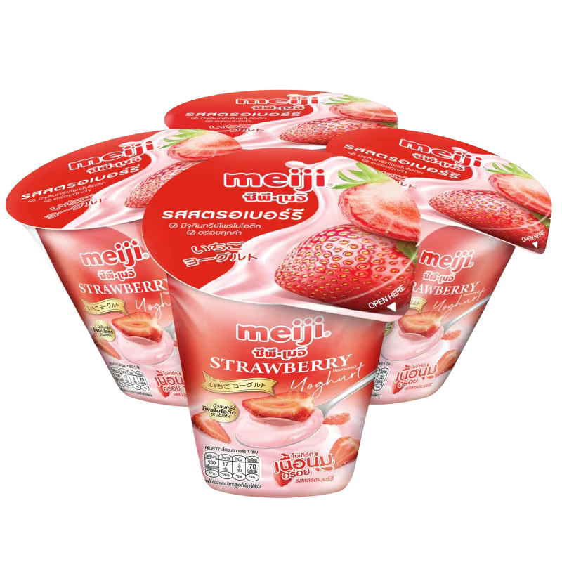 [8850329315147] Meiji Yoghurt Strawberry (P4) 135 G เมจิ โยเกิร์ตรสสตรอเบอร์รี่ แพ็ก 4