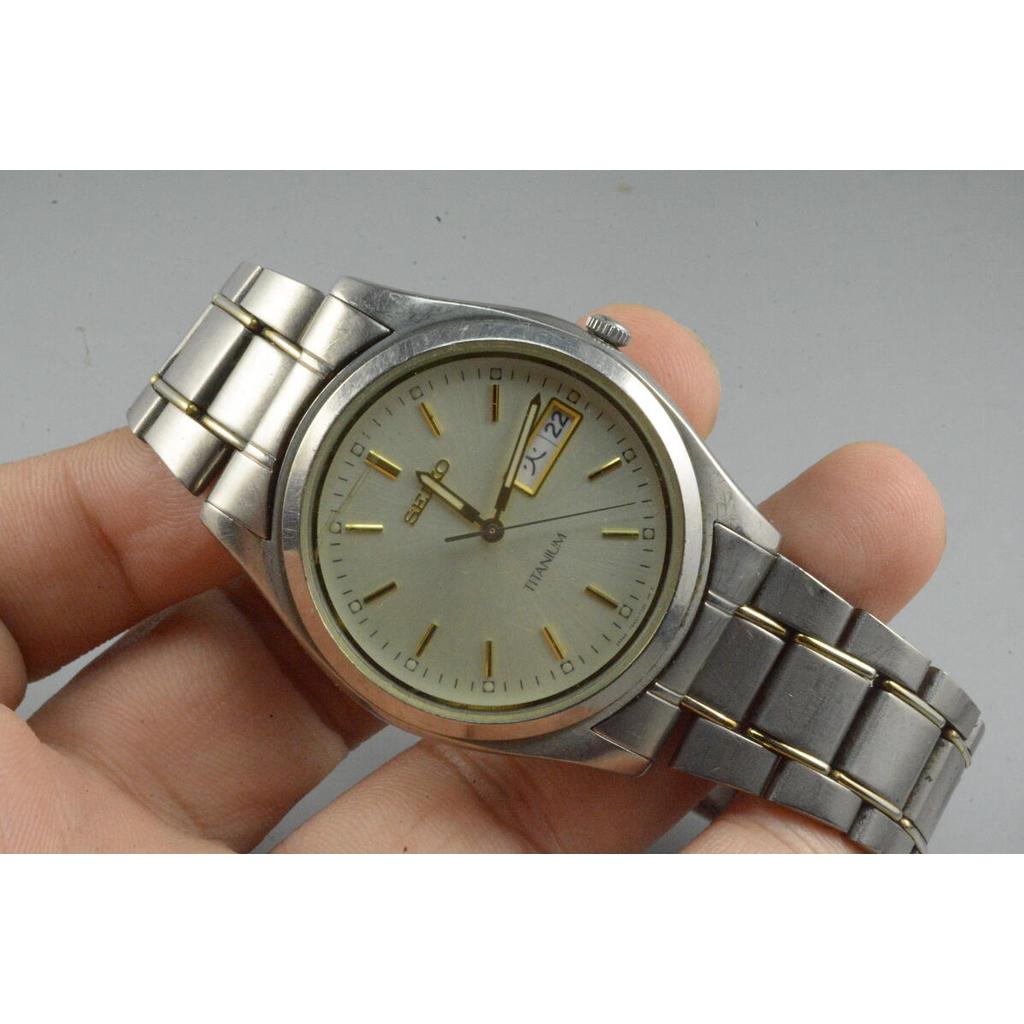 นาฬิกา Vintage มือสองญี่ปุ่น  Seiko Titanium 7N42 9100  หน้าปัดแบบมีลวดลาย ผู้ชาย ควอตซ์   ทรงกลม 40