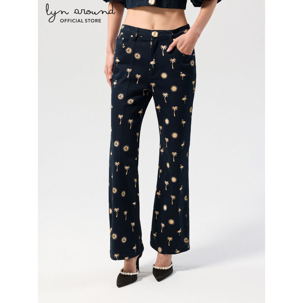 Lyn around - กางเกงขายาวเอวสูงปักลาย คอลเลกชัน Palm Spring (A26SGWB037)