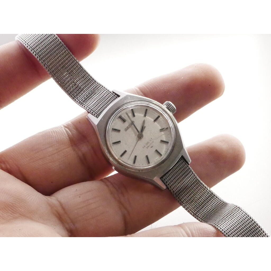 นาฬิกา Vintage มือสองญี่ปุ่น Seiko Hi beat 3600 1100 หน้าปัดสีขาว ผู้หญิง ไขลาน ทรงกลม 27mm