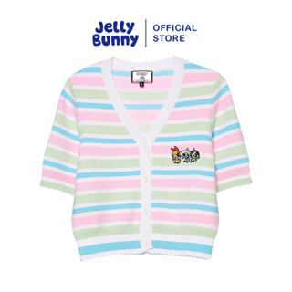 JELLY BUNNY เสื้อถักติดกระดุมลายทางปักลาย POWERPUFF GIRL รุ่…