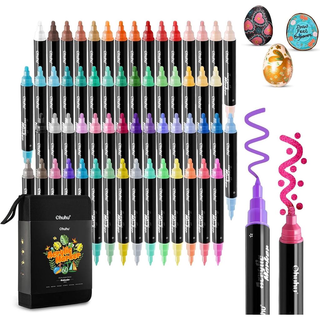 【ตรงจากประเทศญี่ปุ่น】Ohuhu Acrylic Marker 30 สี หัวใหญ่+หัวเล็ก สีทึบ