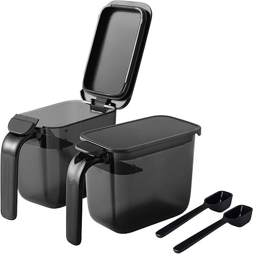 MARNA Seasoning Pot w/Spoon 2pcs/Black Container moisture-proof with packing Salt/Sugar Good Lock R2