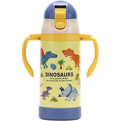 Skater Stainless Steel Water Bottle with Two Handed Straw Baby Mug Dinosaurus Picture Book 350ml STW