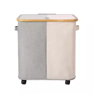 PLIM ถังผ้าเหลี่ยมสูงมีล้อ 2 ช่อง LAUNDRA สีขาว/เทา จัดส่งโดย HomePro