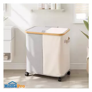 PLIM ถังผ้าเหลี่ยมสูงมีล้อ 2 ช่อง LAUNDRA สีขาว/เทา จัดส่งโดย HomePro