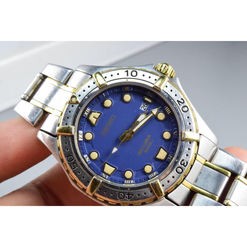นาฬิกา Vintage มือสองญี่ปุ่น Seiko Scuba 200 7N35 6060 หน้าปัดสีน้ำเงิน ผู้ชาย ควอตซ์ ทรงกลม 42mm