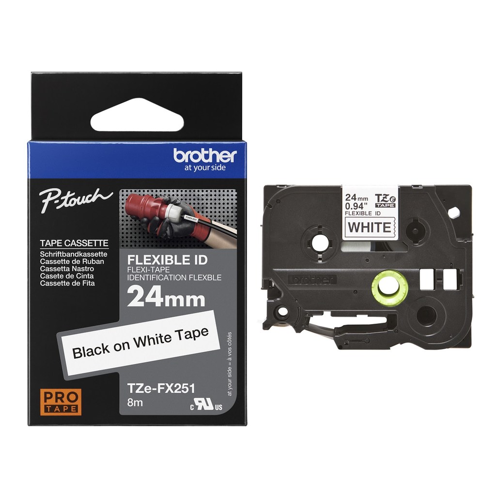 เทปพิมพ์ฉลาก Brother TZe-FX251 Flexible ID Label Tape 24 mm Black on White (FX Tape)