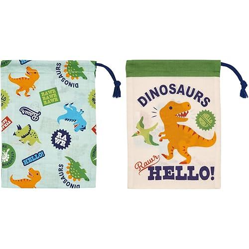 Skater Children s Lunch Cup Bag Set of 2 Bento Bags 15 x 20cm Drawstring School Made in Japan Dinosa