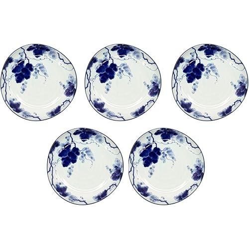Ichikyu Minoyaki, diameter approx. 16cm, set of 5 indigo-dyed grapes, porcelain, dinner plate 506-16