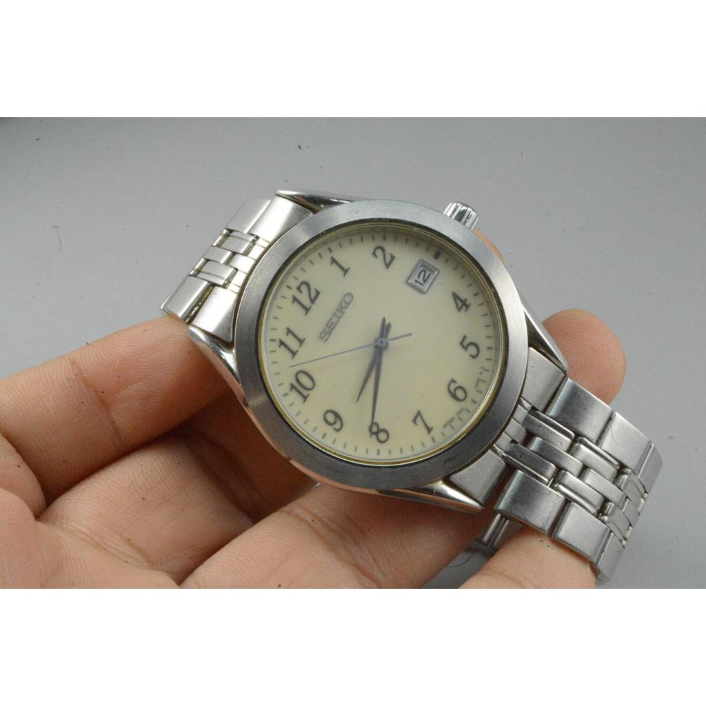 นาฬิกา Vintage มือสองญี่ปุ่น  Seiko 7N42 9100  หน้าปัดสีเทา ผู้ชาย ควอตซ์   ทรงกลม 40mm