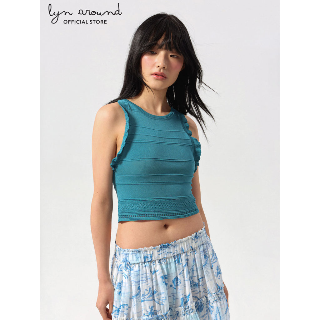 Lyn around - เสื้อครอปแขนกุดแต่งระบาย คอลเลกชัน Califonia Yacht Club (A26SGWE012)