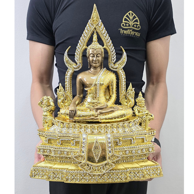 พระพุทธชินราช 7 นิ้ว พระบูชาแร่เหล็กน้ำพี้ ลงรักปิดทอง ประดับคริสตัล